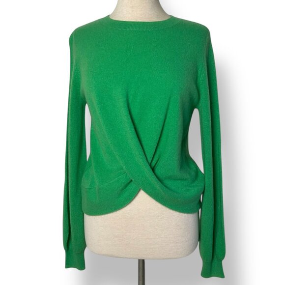 NWT REPEAT Green 100% Organic Cashmere Twist Hem Sweater Scoop Neck Sz 38/S - Picture 2 of 6